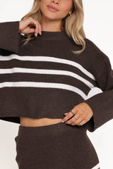 Sara Sweater Set Mini Skirt - Chocolate Cream Stripe
