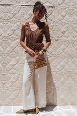 Lucilla Shirred Waist Top - Chocolate