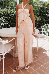 Lira Tie Waist Pant - Peach Floral