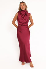 Anabelle Halter Neck Lace Maxi Dress - Berry
