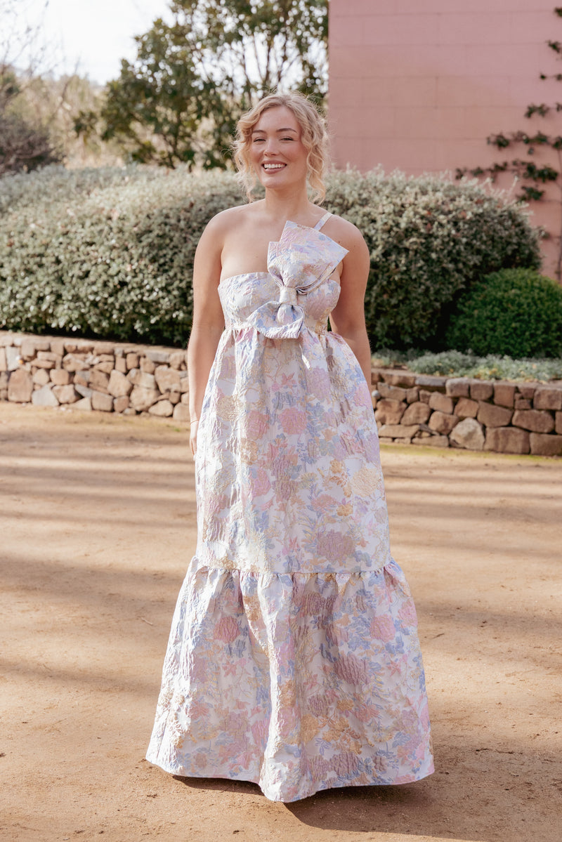 Betina Bow Front Maxi Dress - Pale Blue Floral