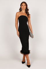 Clara Feather Trim Midi Dress - Black