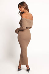 Domitia Off Shoulder Knit Dress - Brown