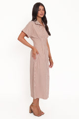Eilis Short Sleeve Button Down Maxi Dress - Brown Stripe