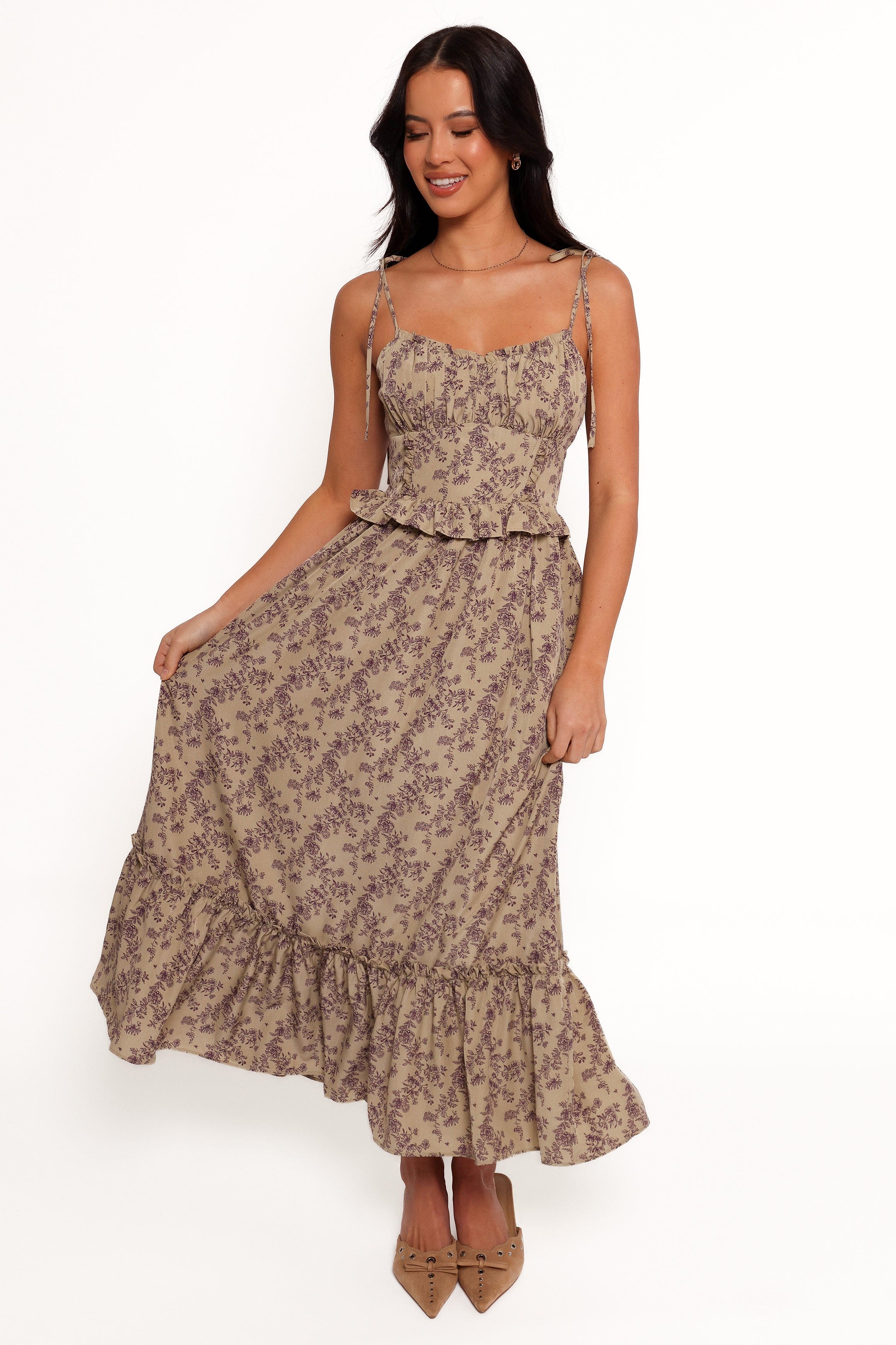 Karie Midi Dress - Olive/Dark Purple
