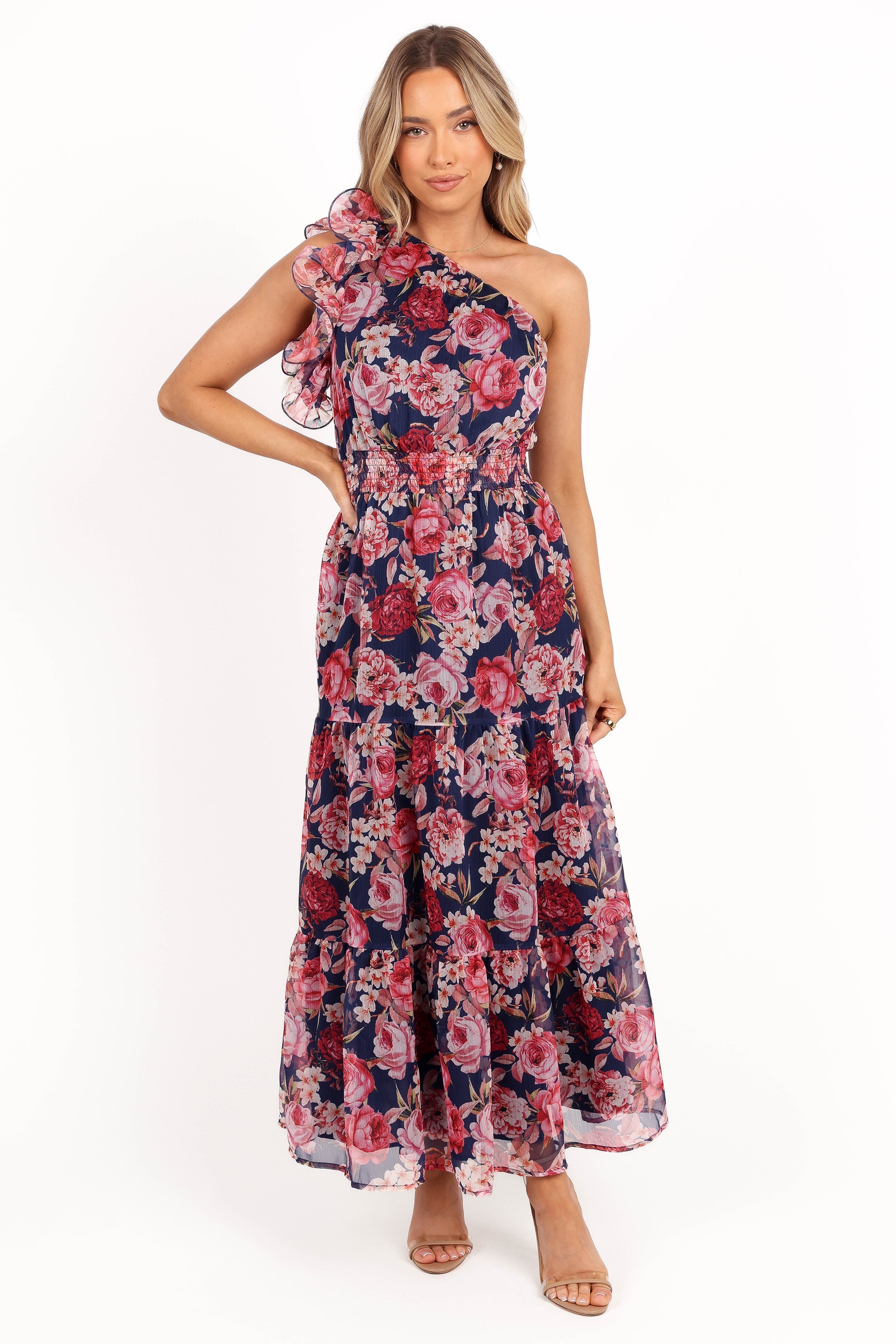 Layley One Shoulder Maxi Dress - Navy Floral
