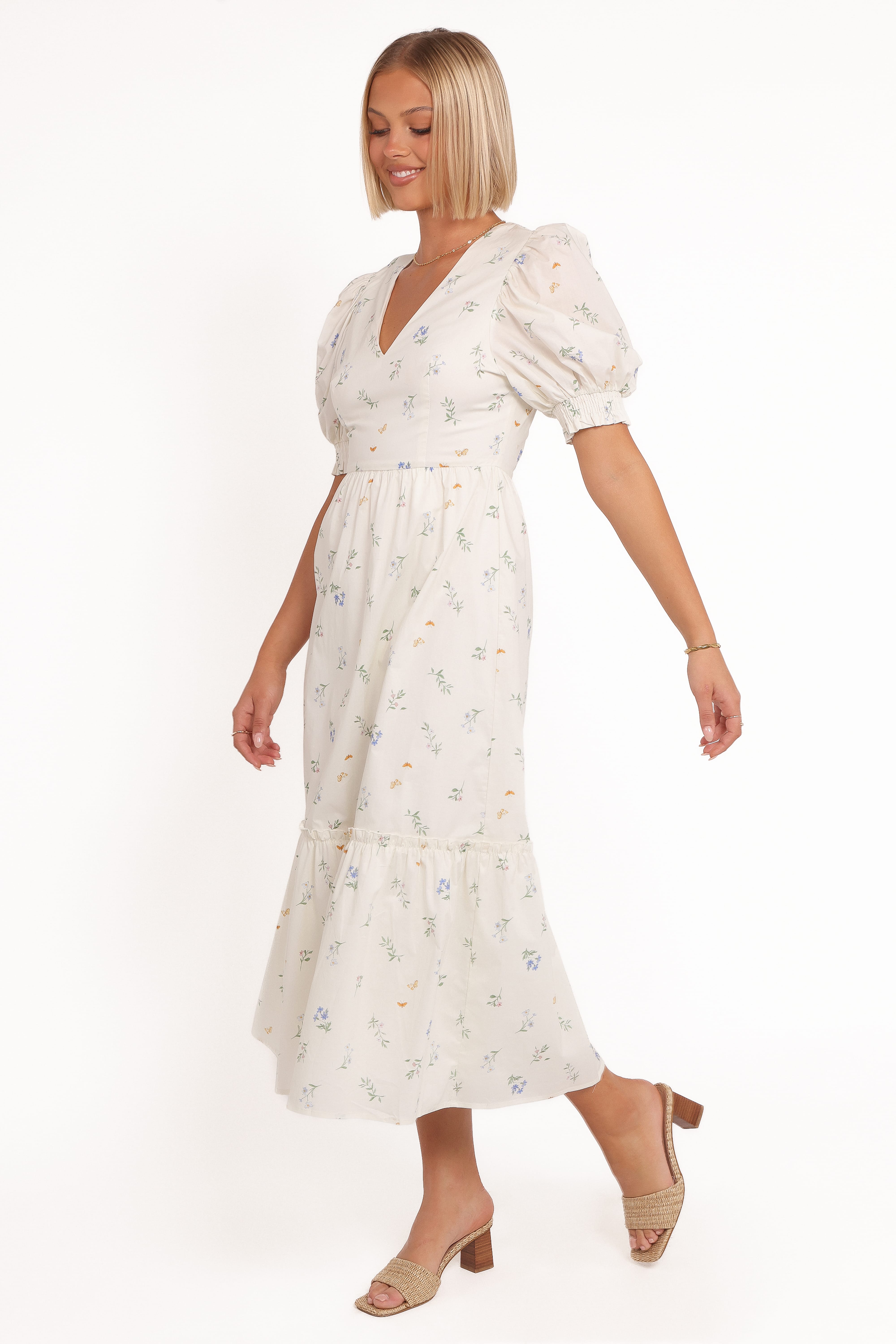 Steele Puff Sleeve Midi Dress - Floral