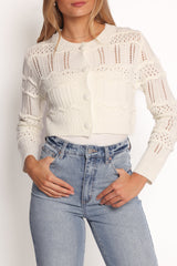 Aidy Crop Button Front Cardigan - White