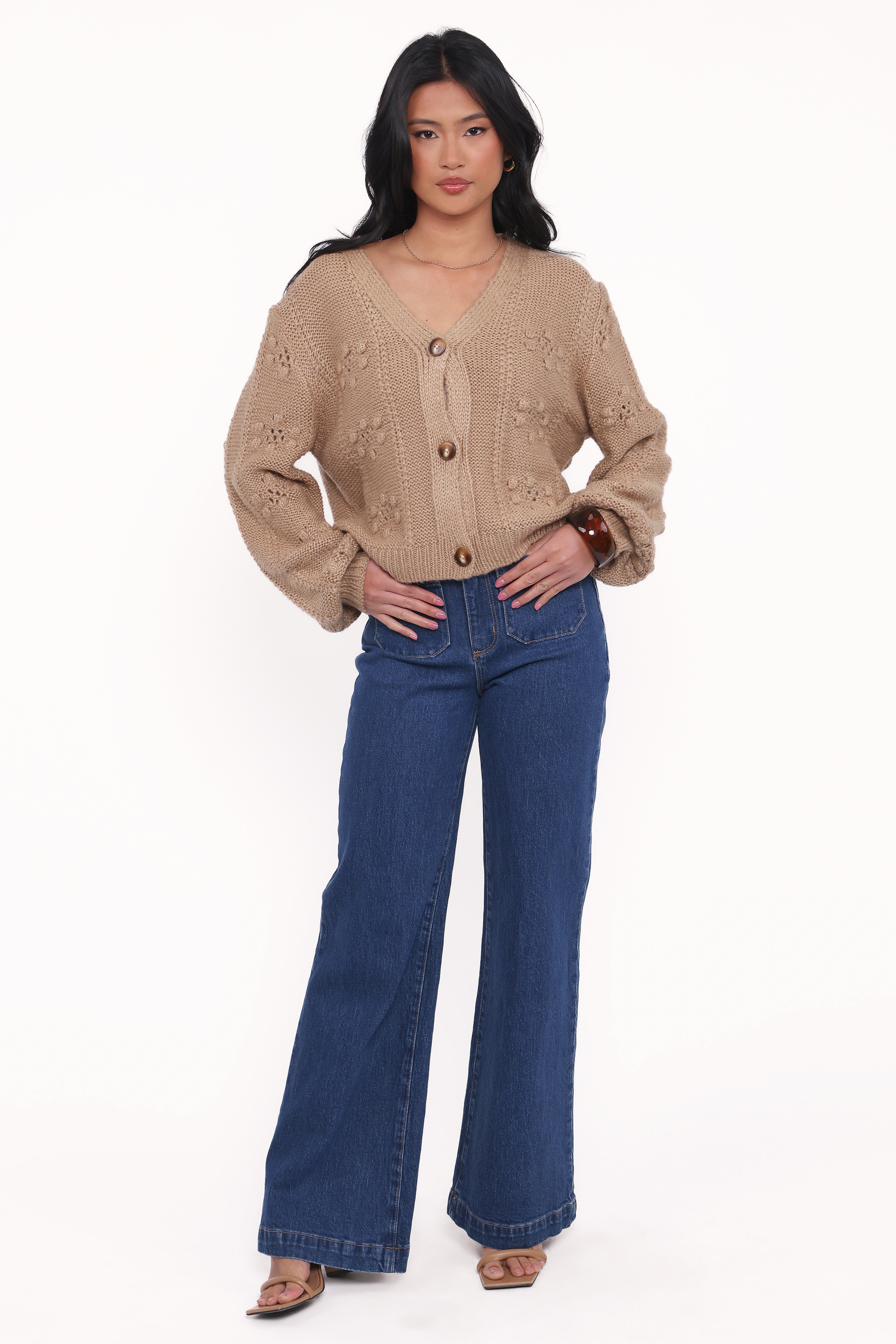 Melody Textured Button Up Cardigan - Mushroom