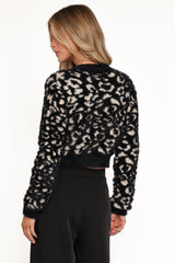 Tyra Animal Print Faux Mohair Cardigan - Black